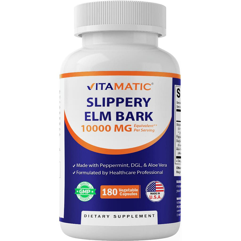 Slippery Elm Bark 10000mg – 180 Vegetarian Capsule 1 each