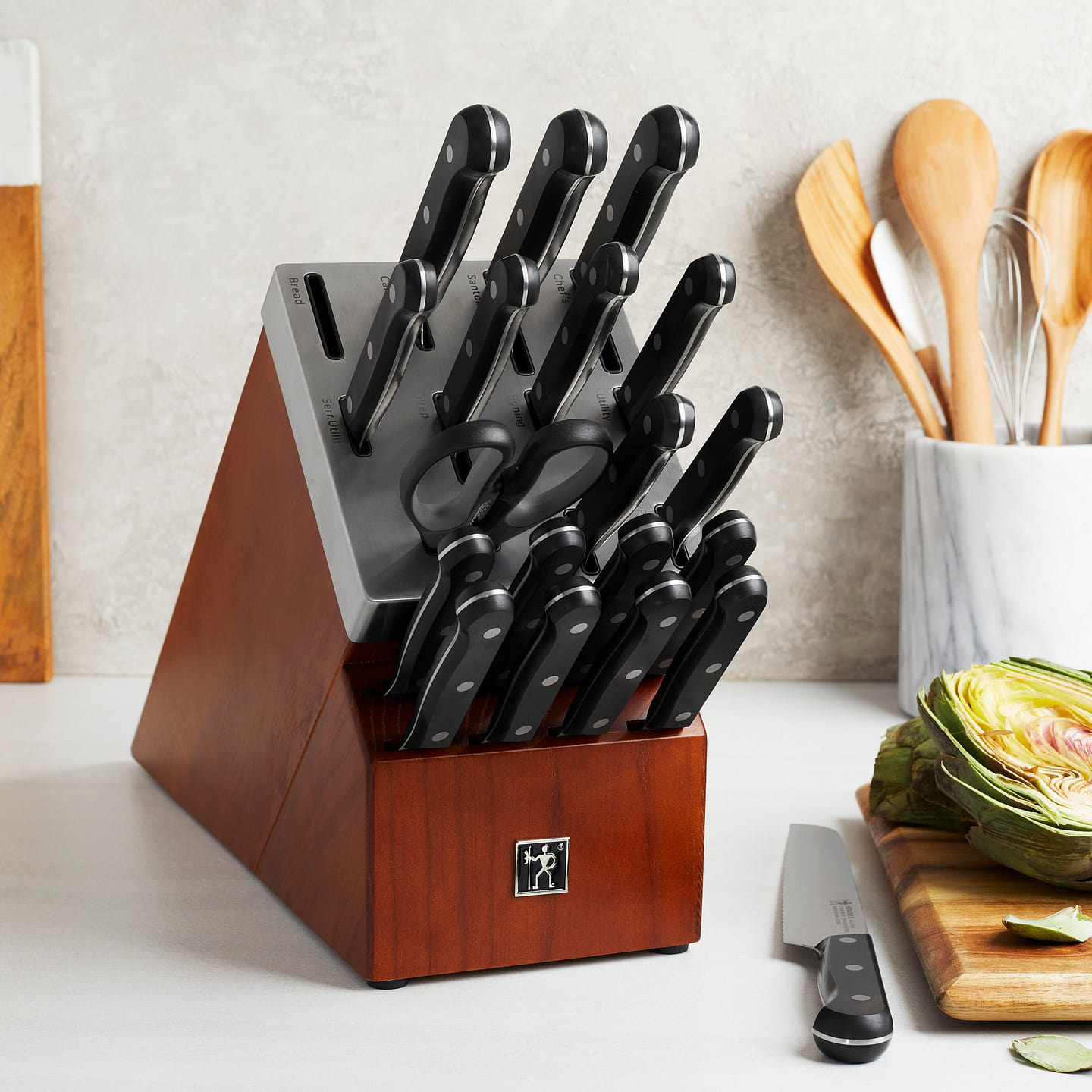 HENCKELS Solution Self-Sharpening Knife Block Set 14-pc / Brown 1 each