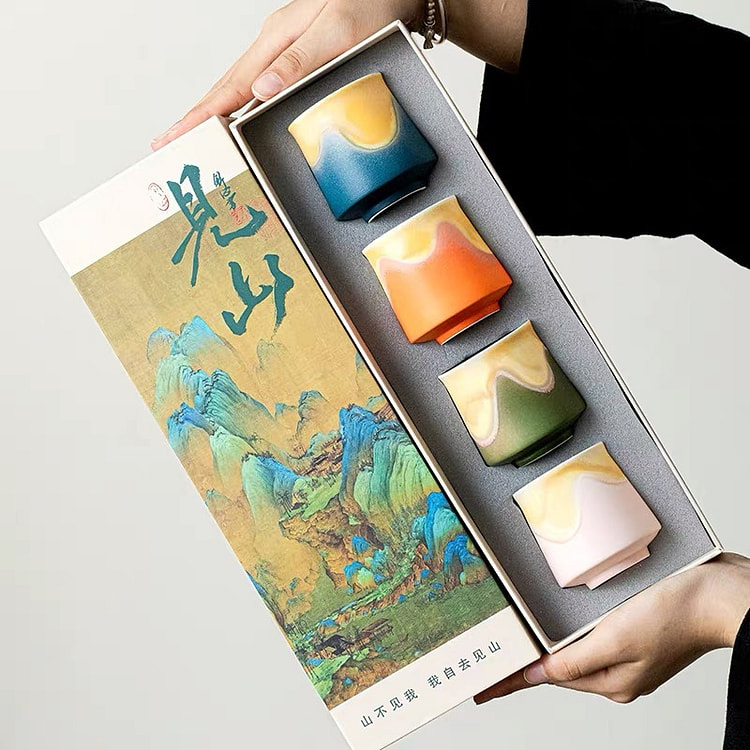 陶瓷茶杯套装窑变四色茶杯 1 包