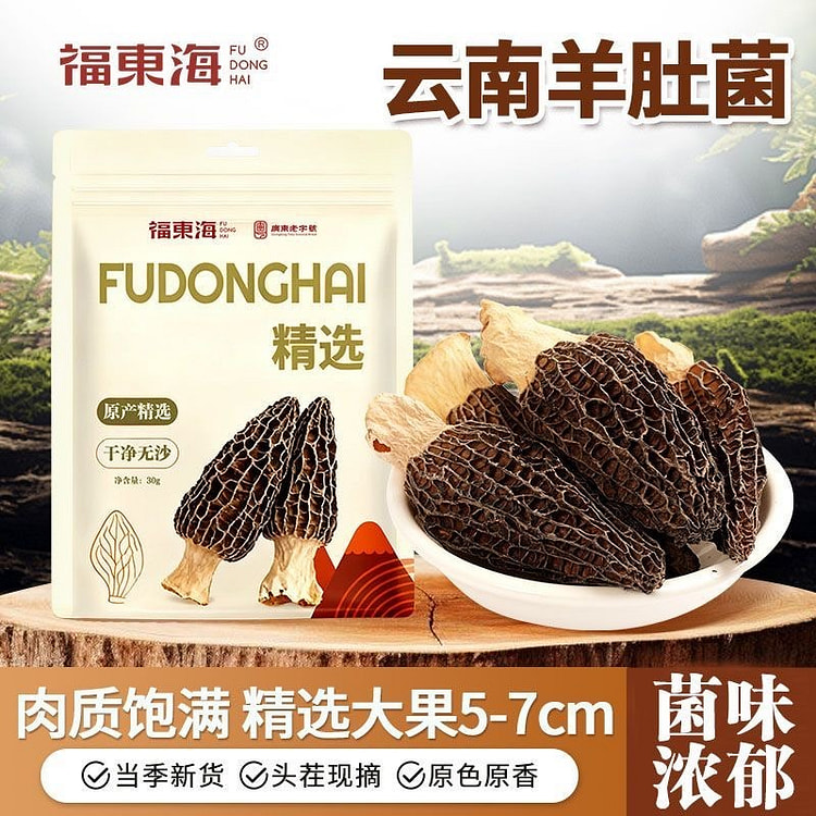 福东海 精选羊肚菌 大朵云南山珍养生菌菇煲汤 30 克