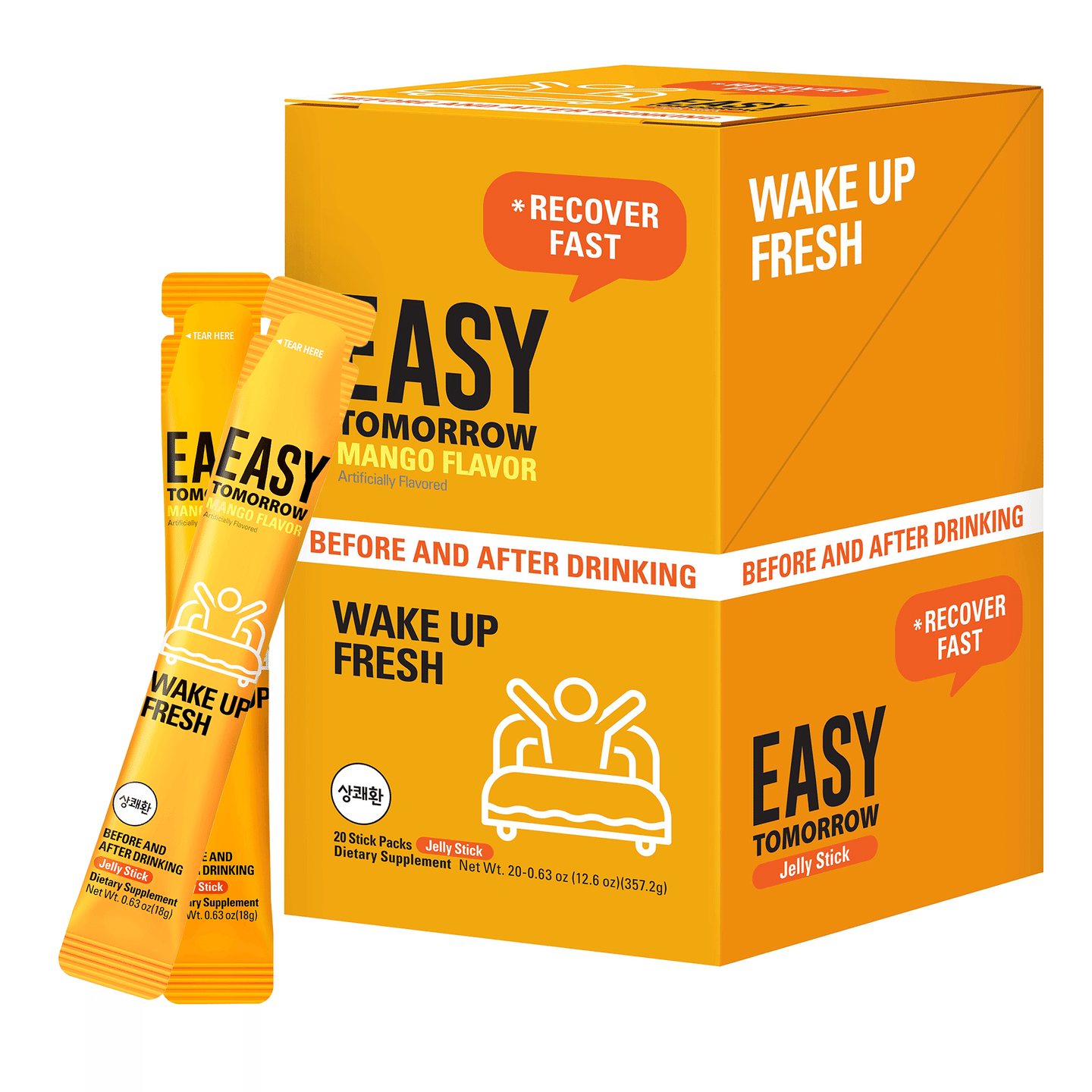 Easy Tomorrow 果凍棒,讓早晨更好地從夜晚外出、聚會中解救出來,並在鍛煉、鍛煉、工作時增加能量,獲得額外的耐力,芒果味(20 根) 1 箱