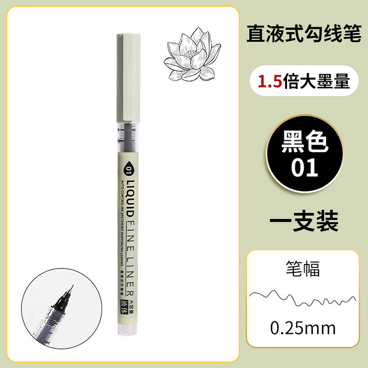 黒 直液式製図ペン 耐水 にじみにくい 0.25mm 1 個