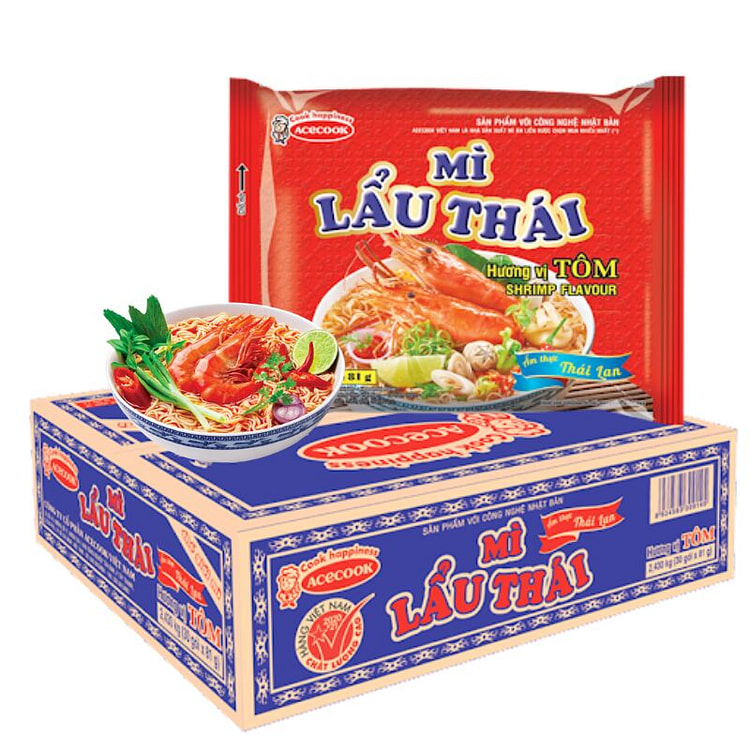 Acecook Mì Lẩu Thái Chua Cay Thơm Ngon (Thùng 30 Gói)