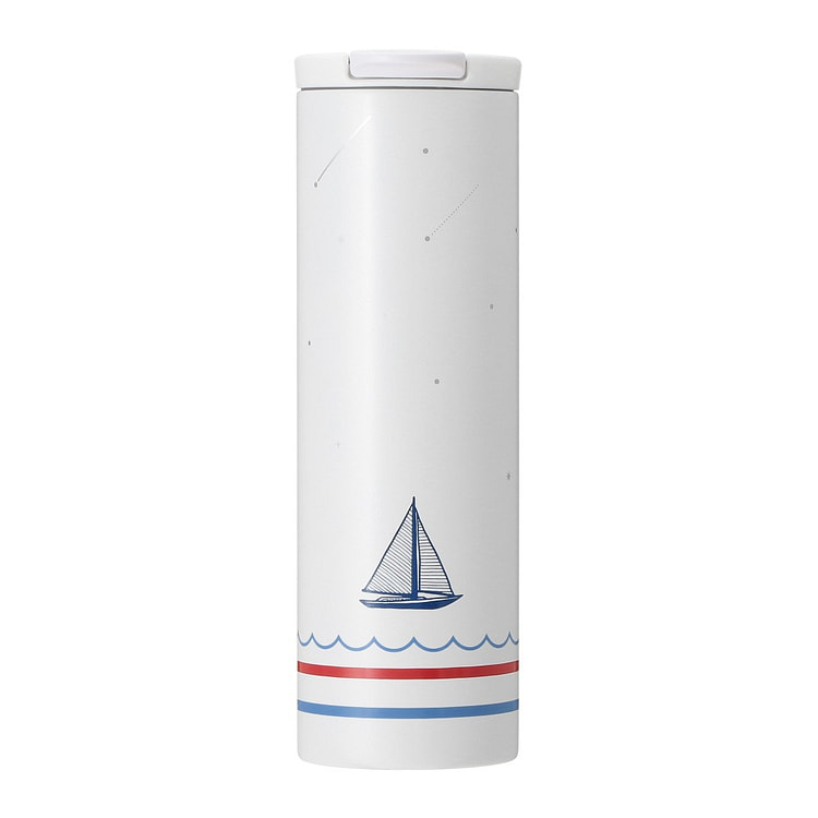 星巴克 海洋边框不锈钢圆柱形玻璃杯 473 ml