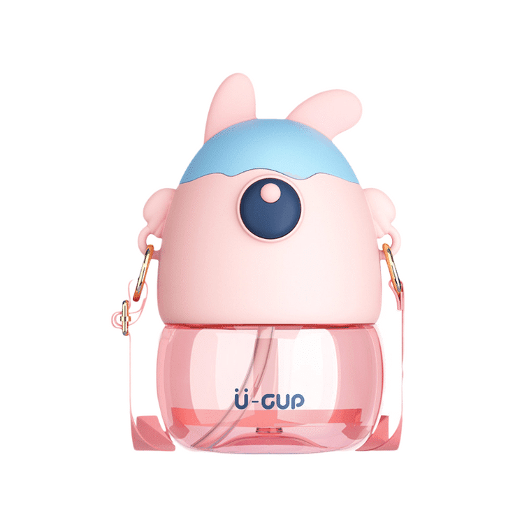 Summer Student Water Bottle Portable Strap Straw Bottle Bunny Cup Pink 450 ml
