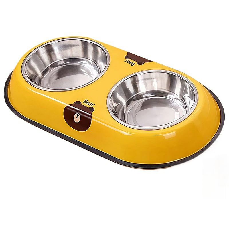 Dog bowl – yellow double bowl * 1 piece 1 count