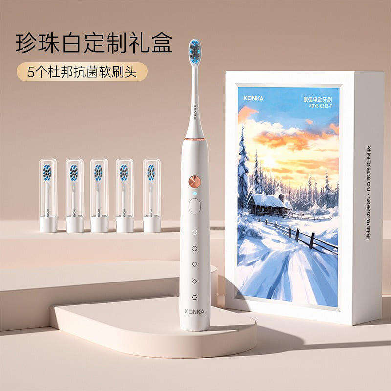 Konka Electric Toothbrush Electric Toothbrush Pearl White Gift Set 5 Brush Heads 1 each