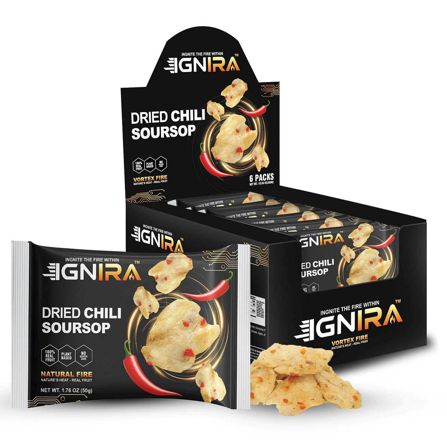 IGNIRA Chili Soursop: Vegan, Soft Dried, Pack of 6 1 box