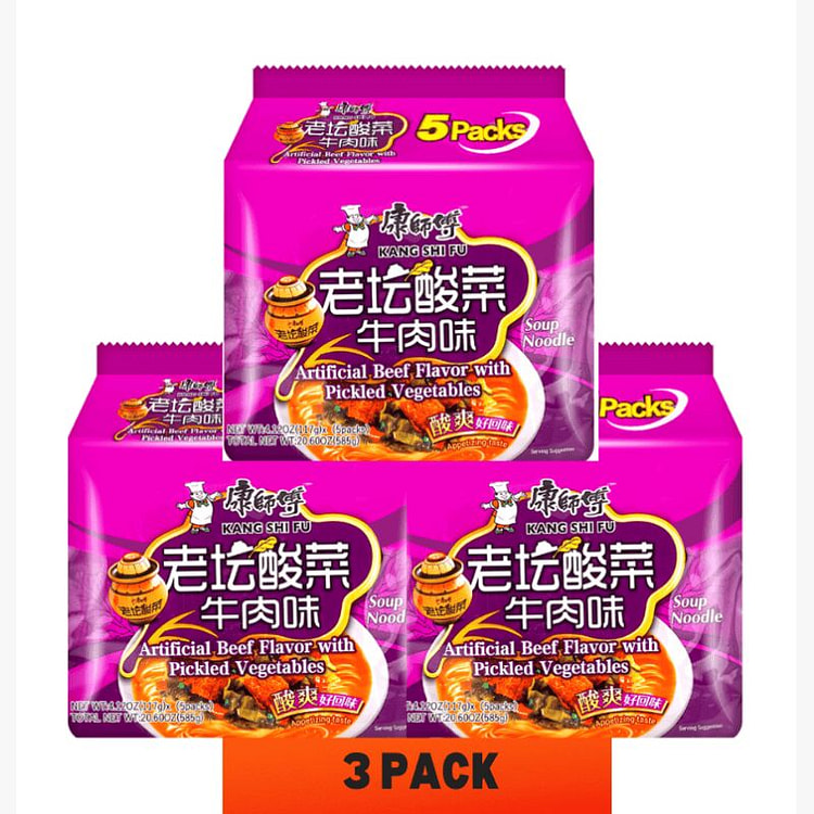 康师傅方便面老坛酸菜牛肉(117克*5连包)*3袋 585 克