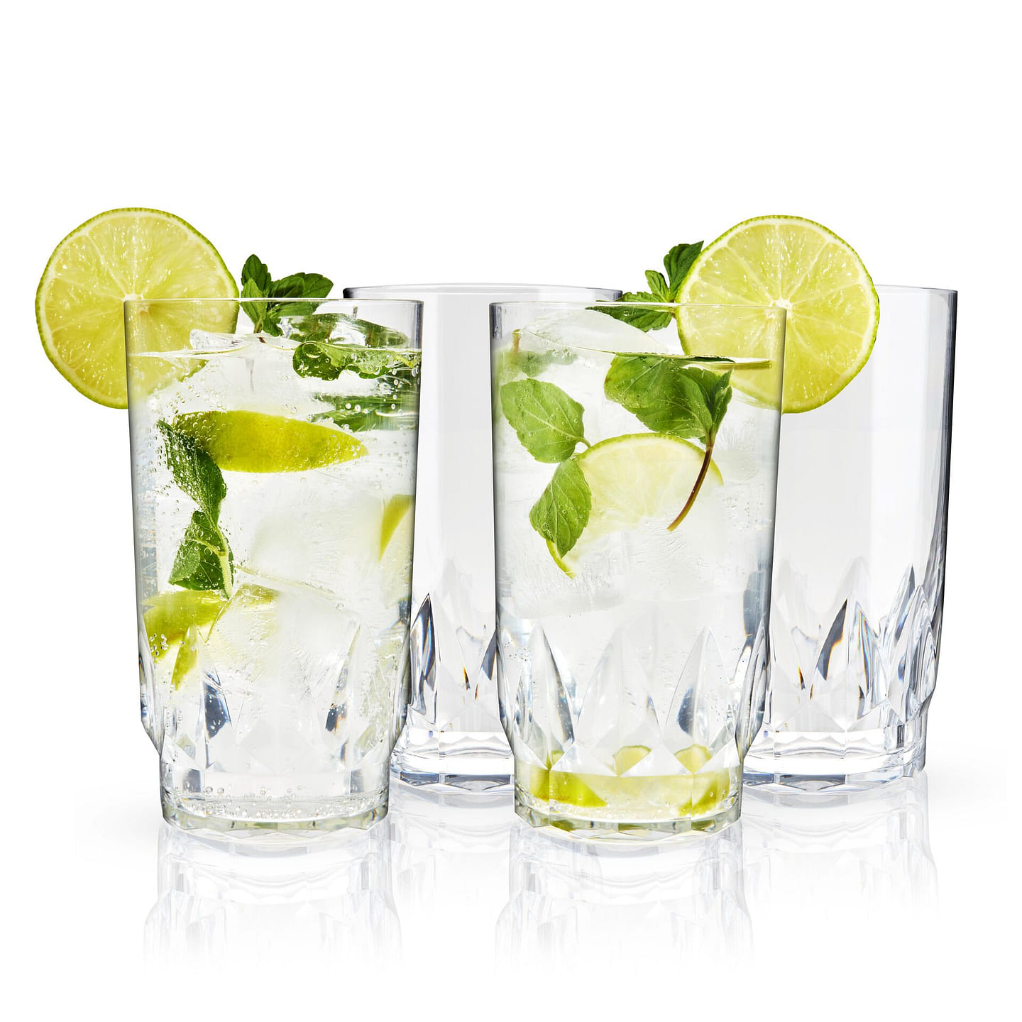 Viski Shatterproof Highball Tumblers, Faceted Acrylic Tall Drink Cocktail Glasses, Dishwasher Safe and Shatterproof, Clear 18 Oz Set of 4 18 盎司