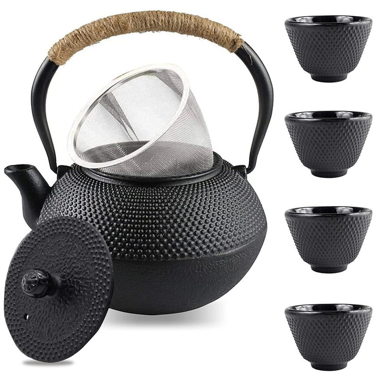 围炉煮茶套装铸铁铁壶1200ml茶壶 + 4个杯子