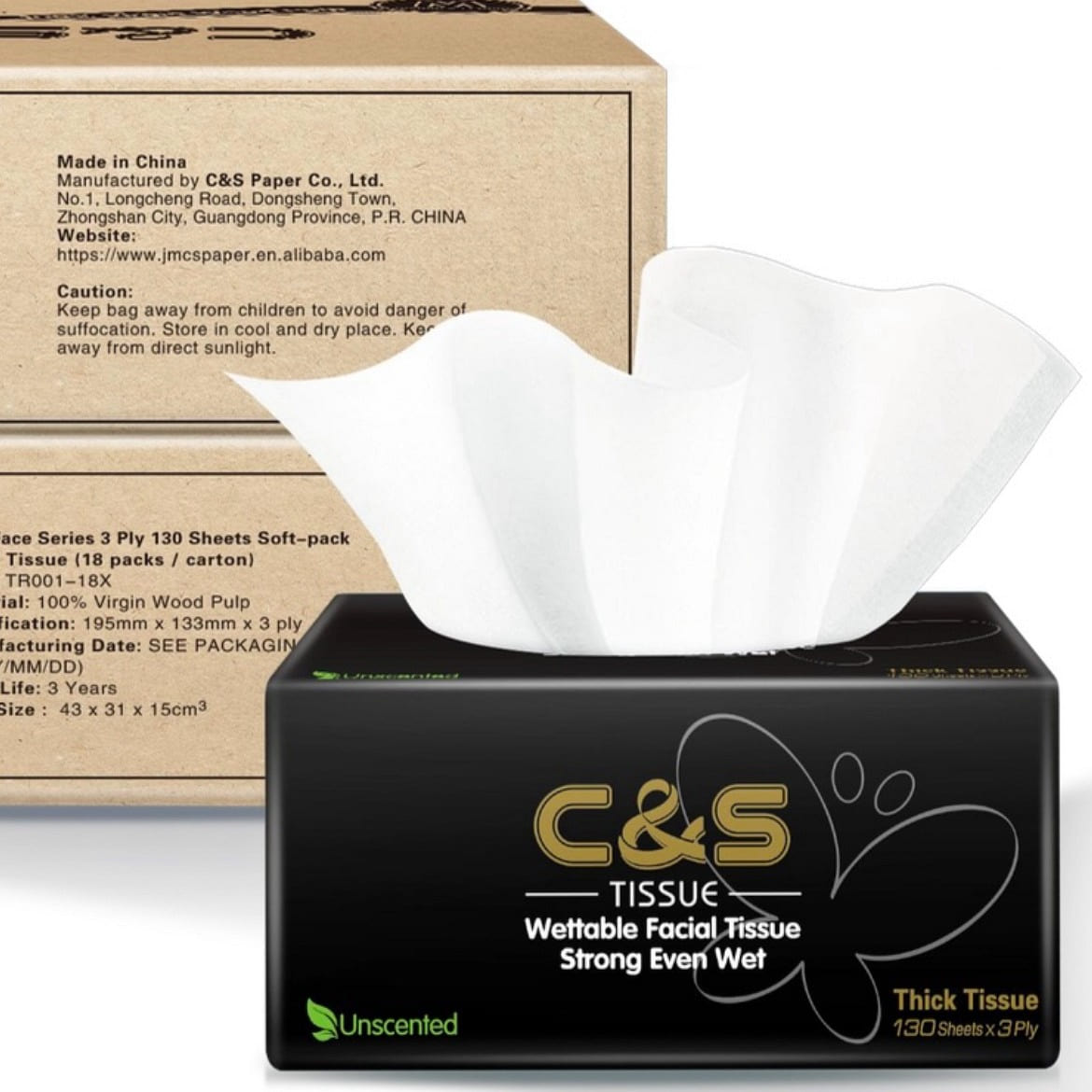 C&S 3 Ply 130 Sheets Facial Tissue 18 Pack 1 case