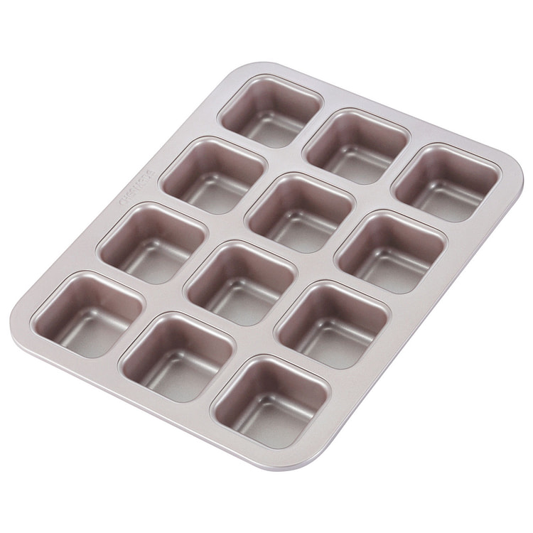 CHEFMADE Brownie Cake Pan,12-Cavity Non-Stick Square Muffin Pan Blondie Bak