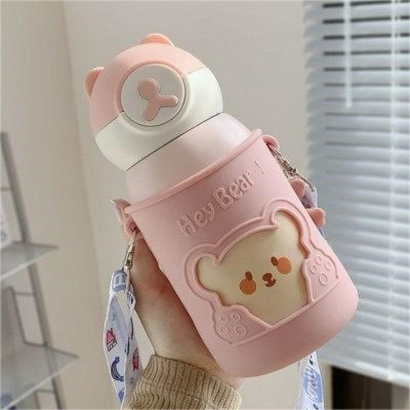Thermal insulation cup 450ML female high value ins cute portable straw water cup 1 each