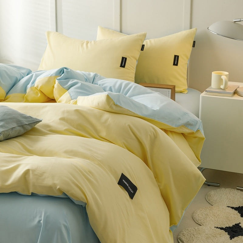 Bedding Set Flat Sheetx1 Duvet Coverx1 Pillow Casex2 Yellow 1 each