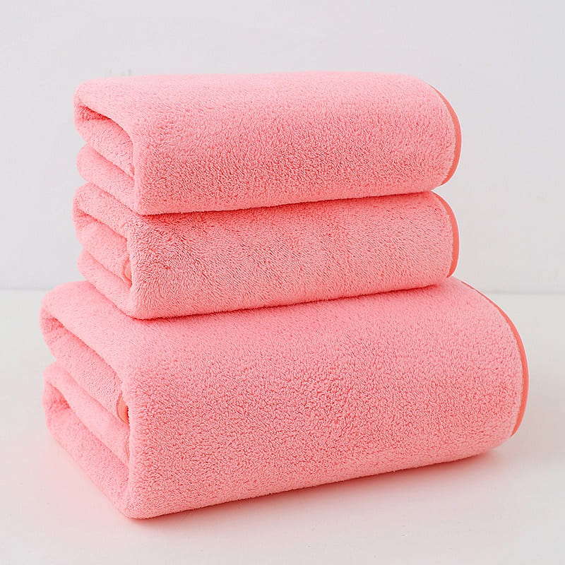 Coral fleece towel and bath towel set pink 1 count