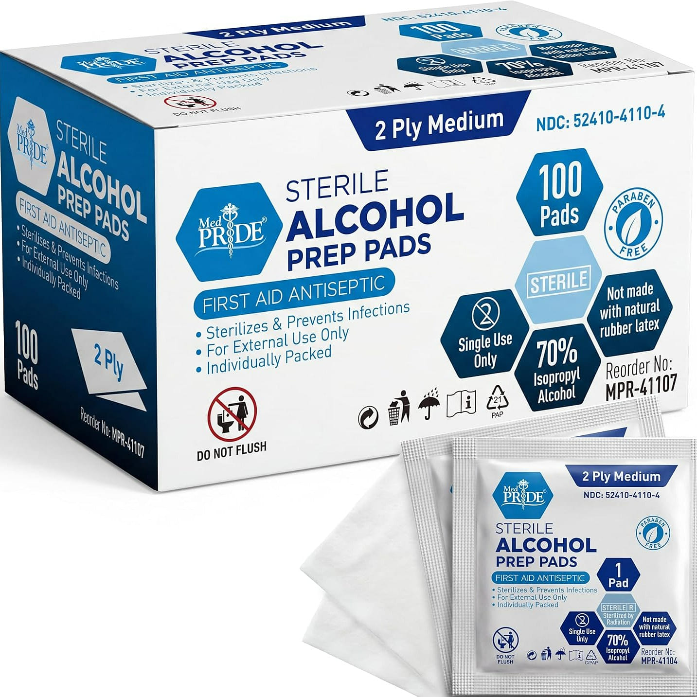 100 Count Sterile Alcohol Prep Pads, Antiseptic 1 each