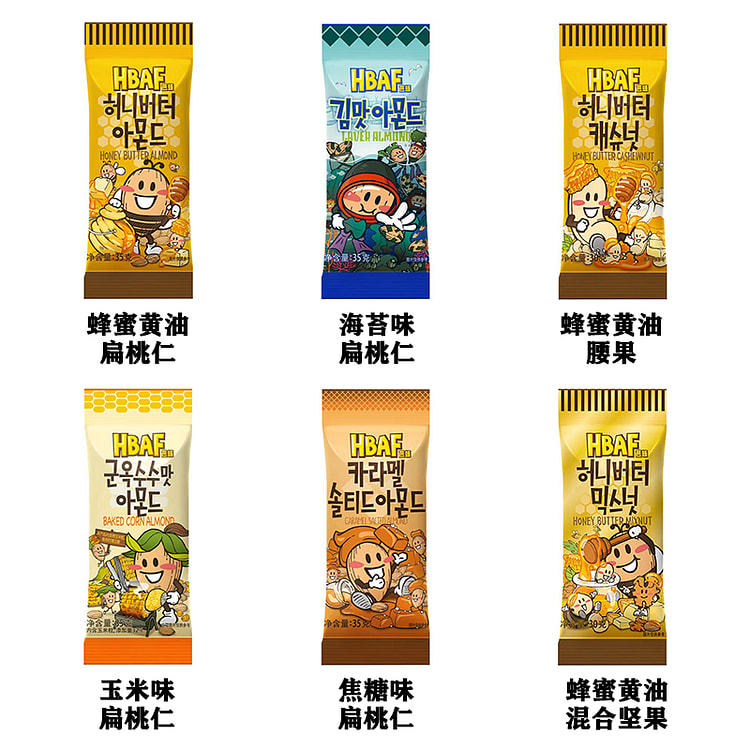 Korean Tom Farm Almond  Nuts 6 Flavor Honey Butter,Seaweed,caramel