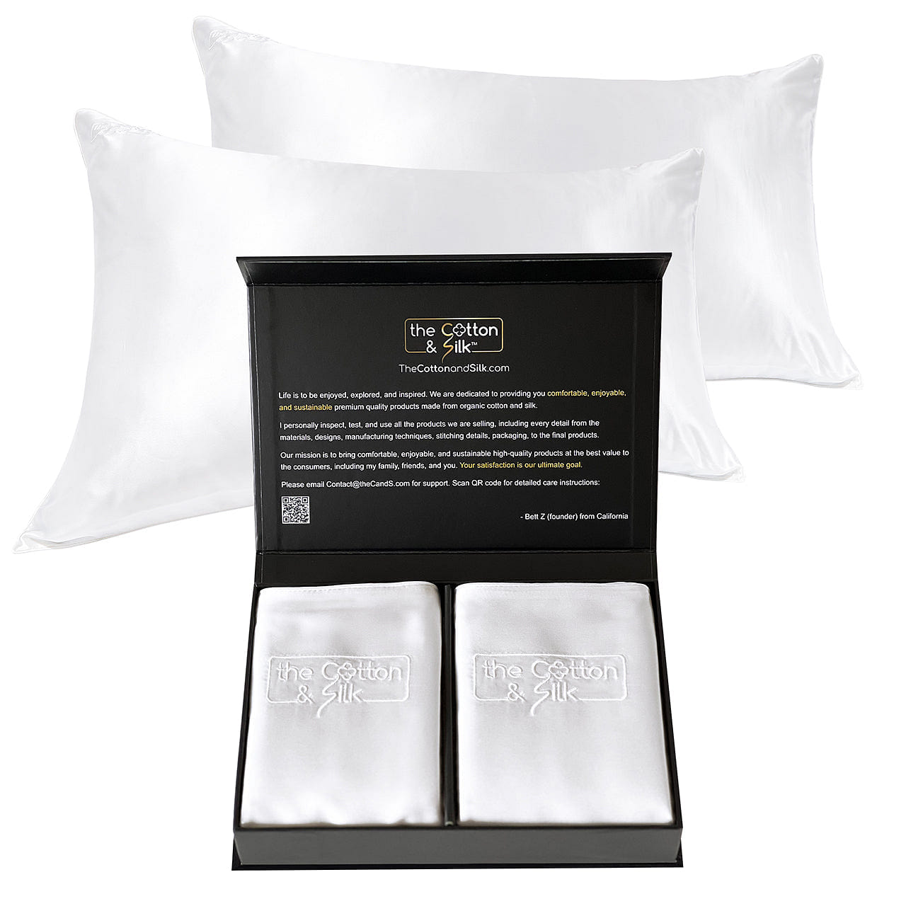 Luxurious 22 Momme Mulberry Silk Pillowcase Set of 2, White Standard/Full (20“ x 26“) Set of 2 / White 0.8 lb