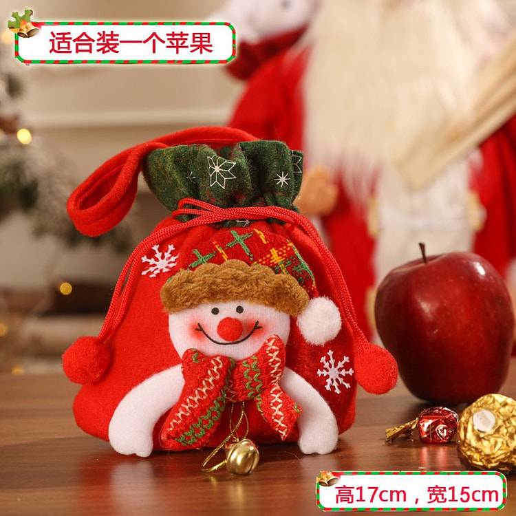 圣诞节礼物袋苹果袋糖果袋子带灯带铃铛一个装（雪人）