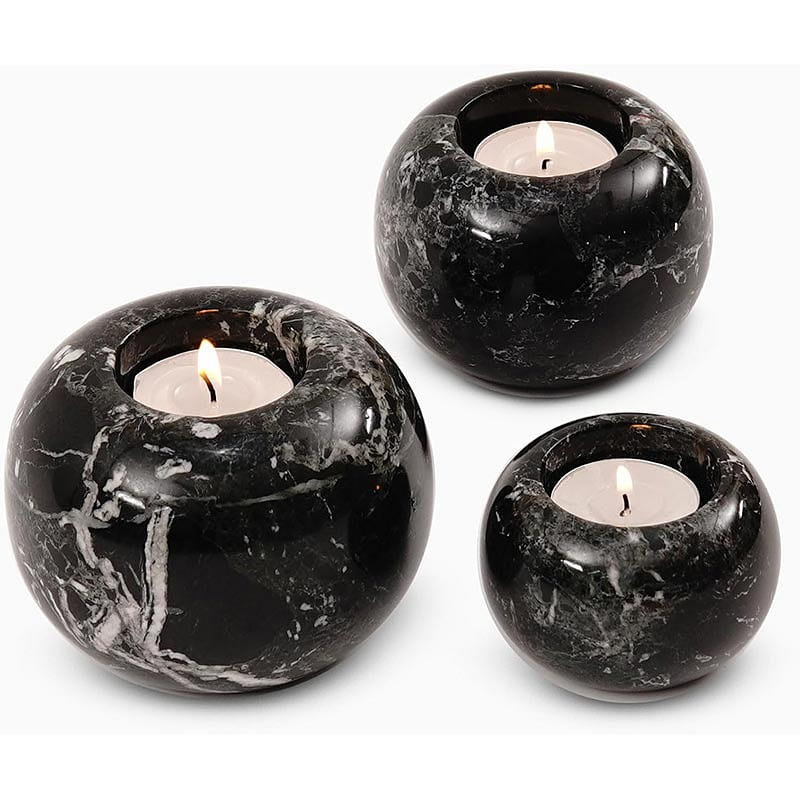 Radicaln Marble Tea Light Candle Set of 3, Black 1 each