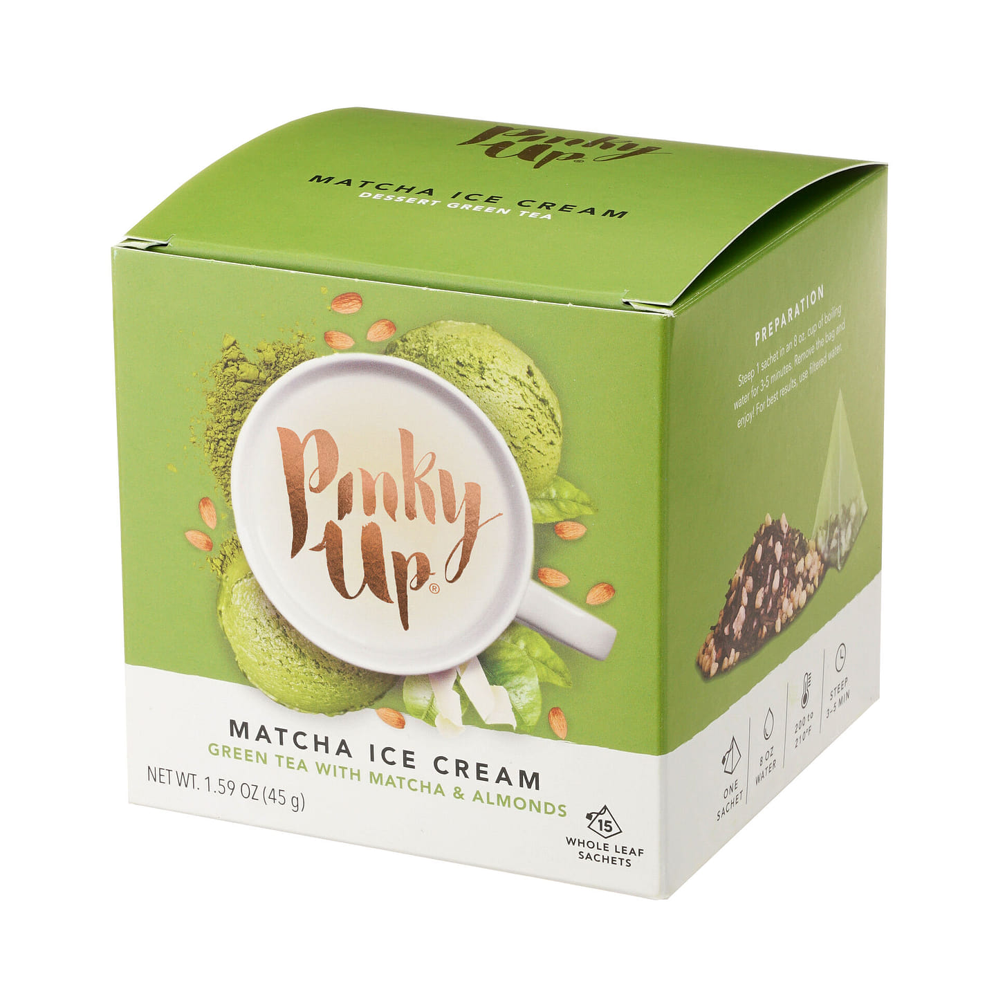 Pinky Up Matcha Ice Cream Pyramid Matcha Green Tea Bags Sachet - 30 mg Caffeine Per Serving, NON-GMO & Gluten Free, Certified Kosher - 15 Biodegradable Whole Green Tea Bag 3 克