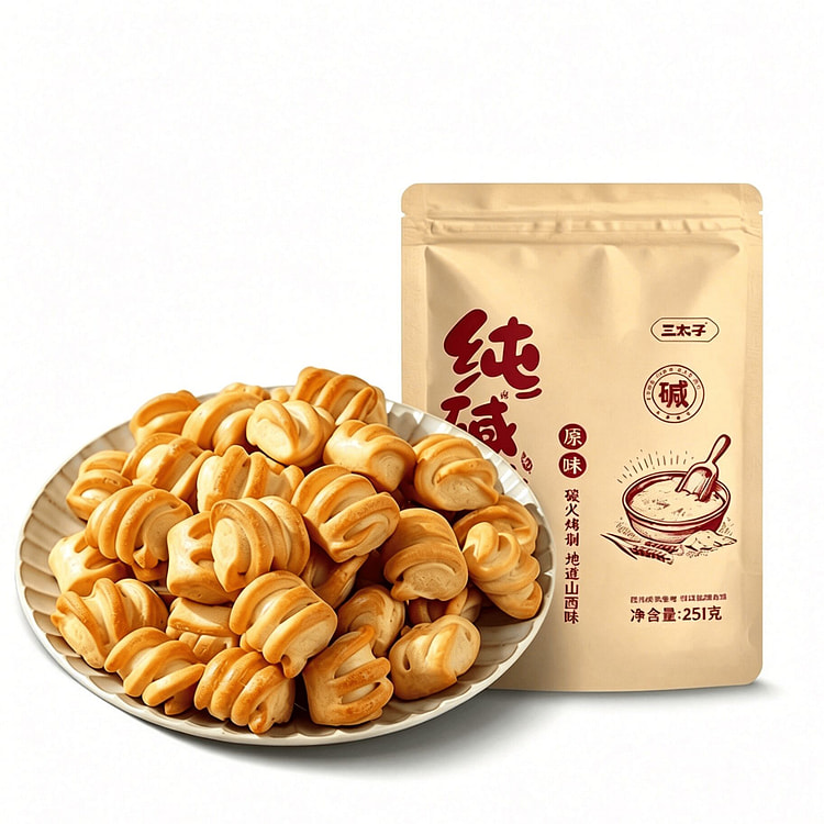 三太子纯碱烤馍非油炸碱水小花卷酥脆即食251g 251 克