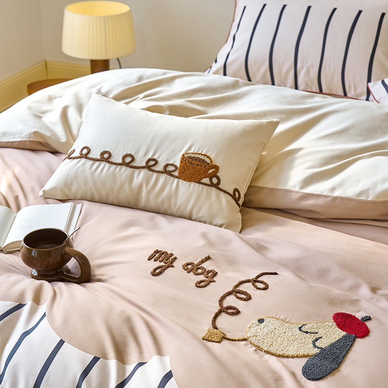 LULLABUY Cartoon Paradise Bedding Set Queen Size Cafe Morning Paws 2000 グラム