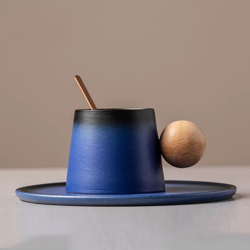 Get Original Ceramic Coffee Tea Round Handle Mug Deep Blue (set