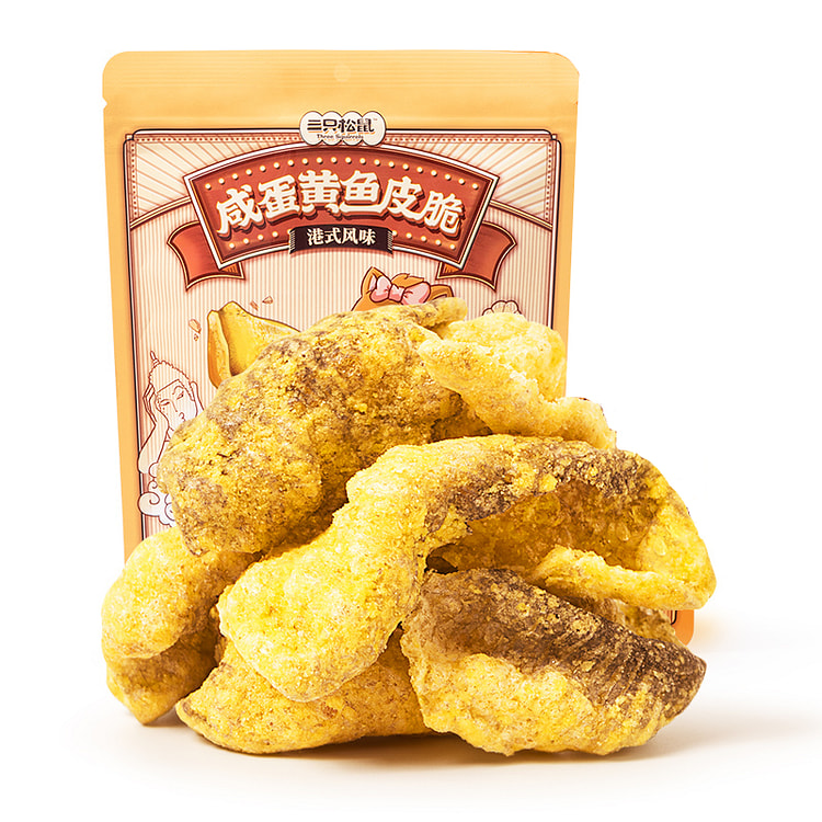 Three Squirrels Salted Egg Yellow Fish Skin Crispy Puffered Snacks, Leisure
