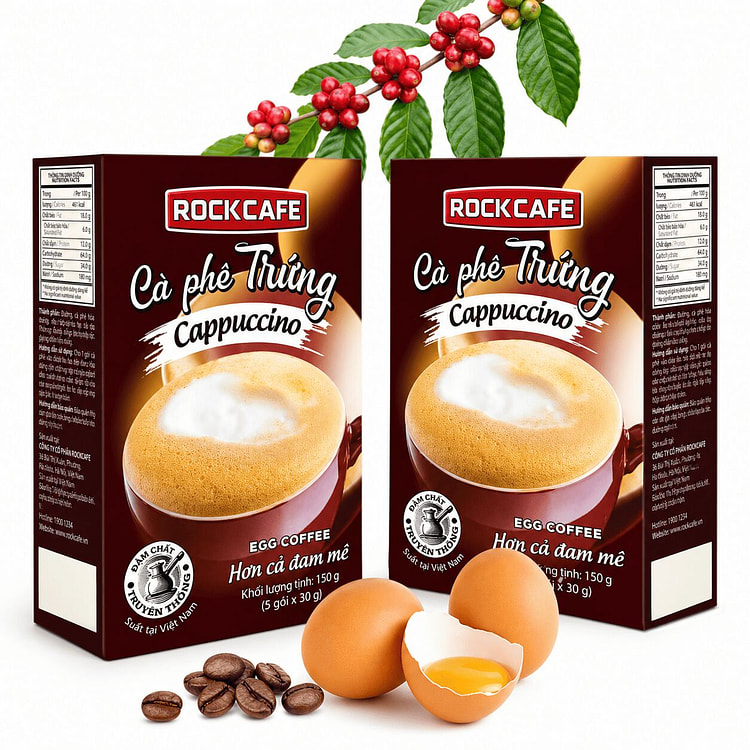 RockCafe Cà Phê Trứng Cappuccino 150g (5 gói) 1 hộp