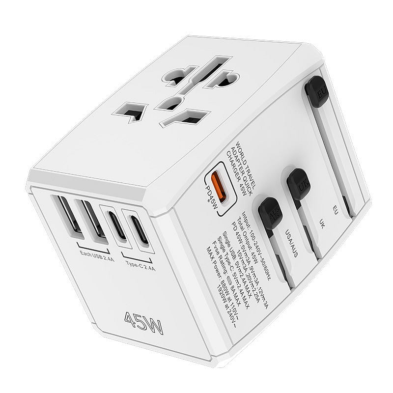Universal Travel Adapter, PD 45W International Power Plug Adapter 6 in 1(white) 1 カウント