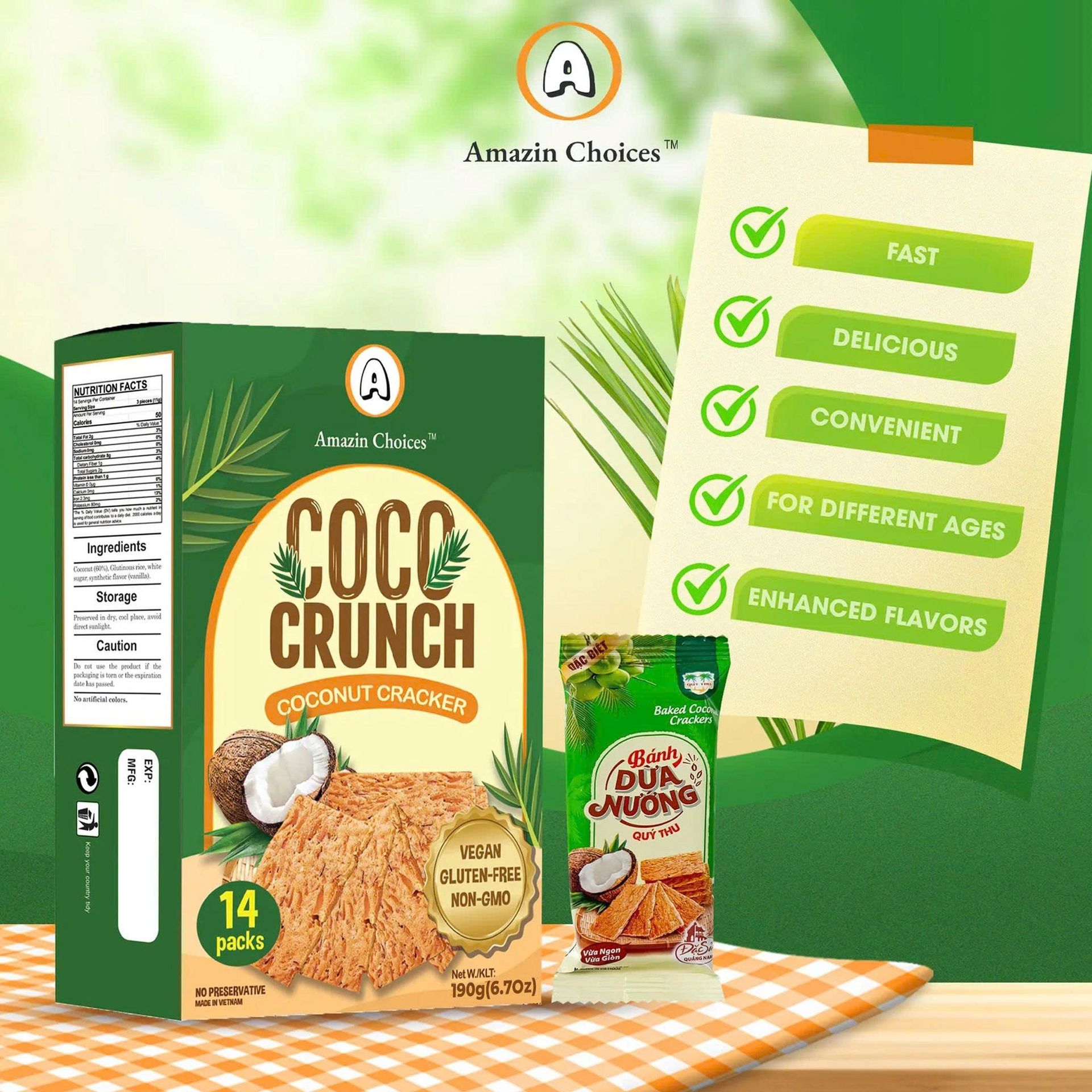 Get COCO Crunch Baked Coconut Crackers 190g - 1 box*14 counts