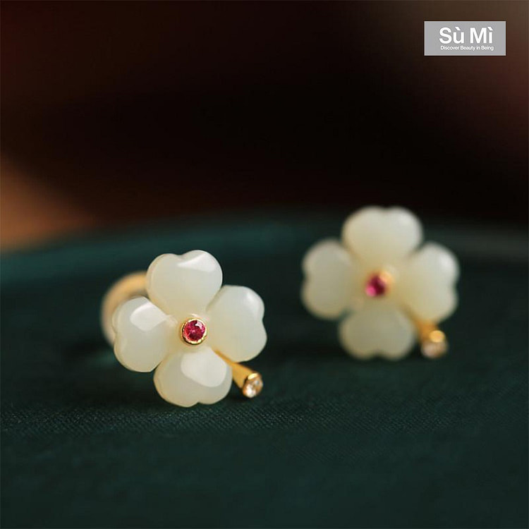 SUMI青玉花朵 和田玉 耳饰礼盒装