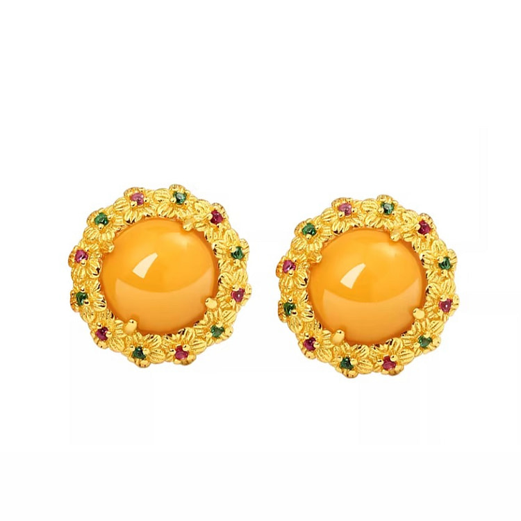 宫里上新 蜜蜡耳钉纯  富贵花环 12*12mm 1 盒