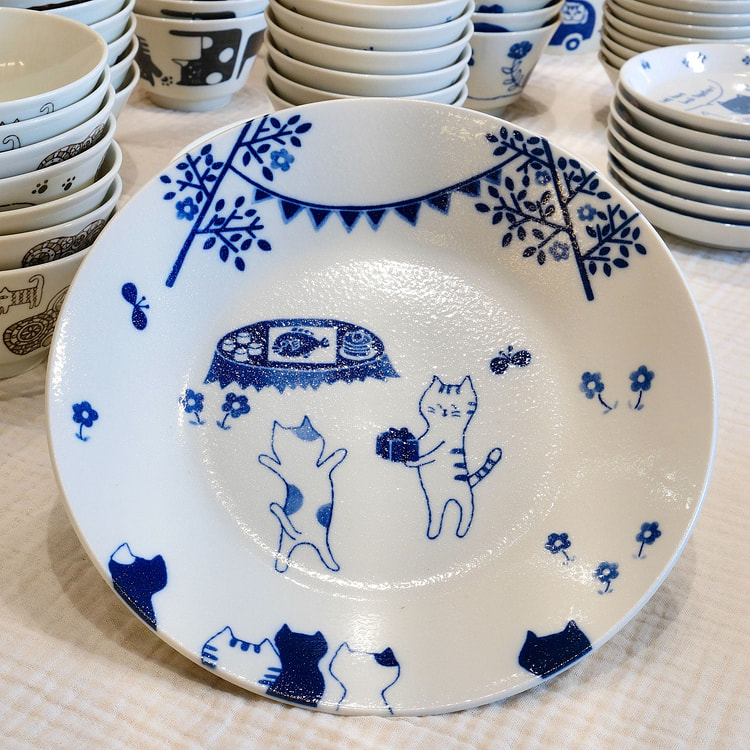 日本 美浓烧 24.2cm 猫咪大盘 1 个