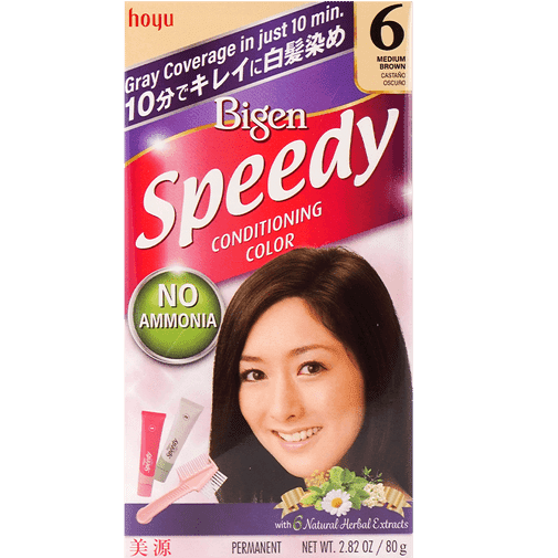 Japan Hoyu Bigen Speedy Color # 6 Medium Brown 40g+40g Hair Dye with Brush 1 box