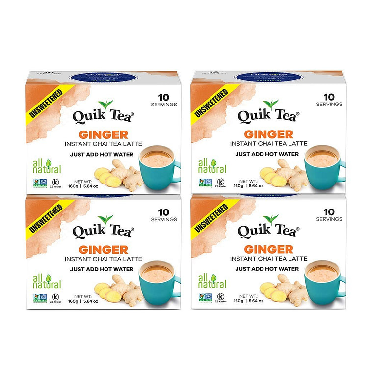 QuikTea Unsweetened Ginger Chai Latte- (Pack of 4) 3 lb