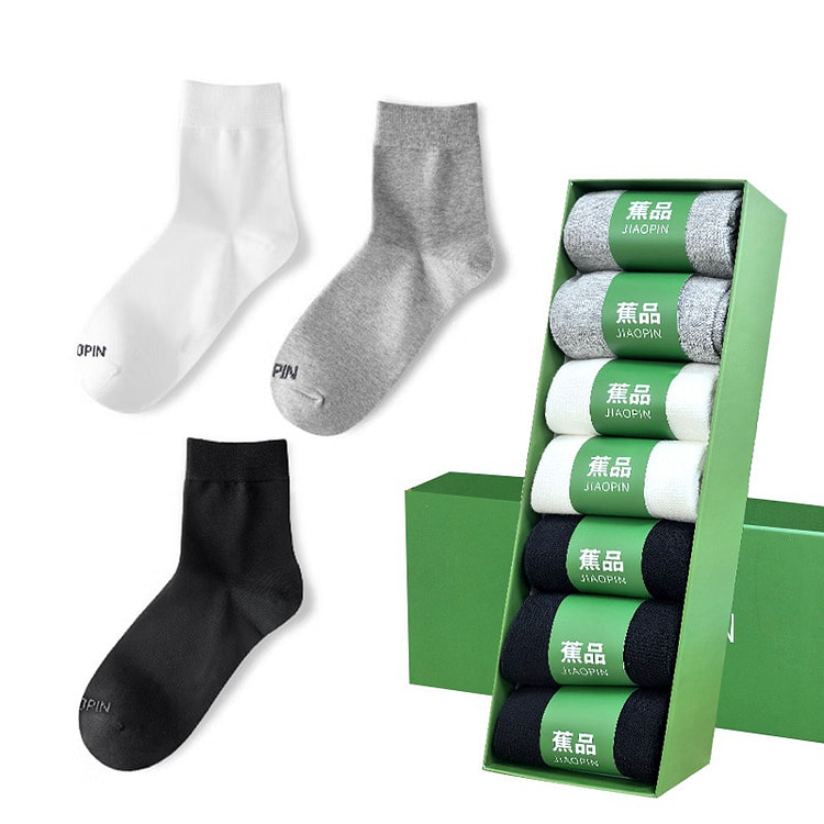 Jiaopin Men's Cotton Mid Calf Socks Gift Set7Pairs 1 box