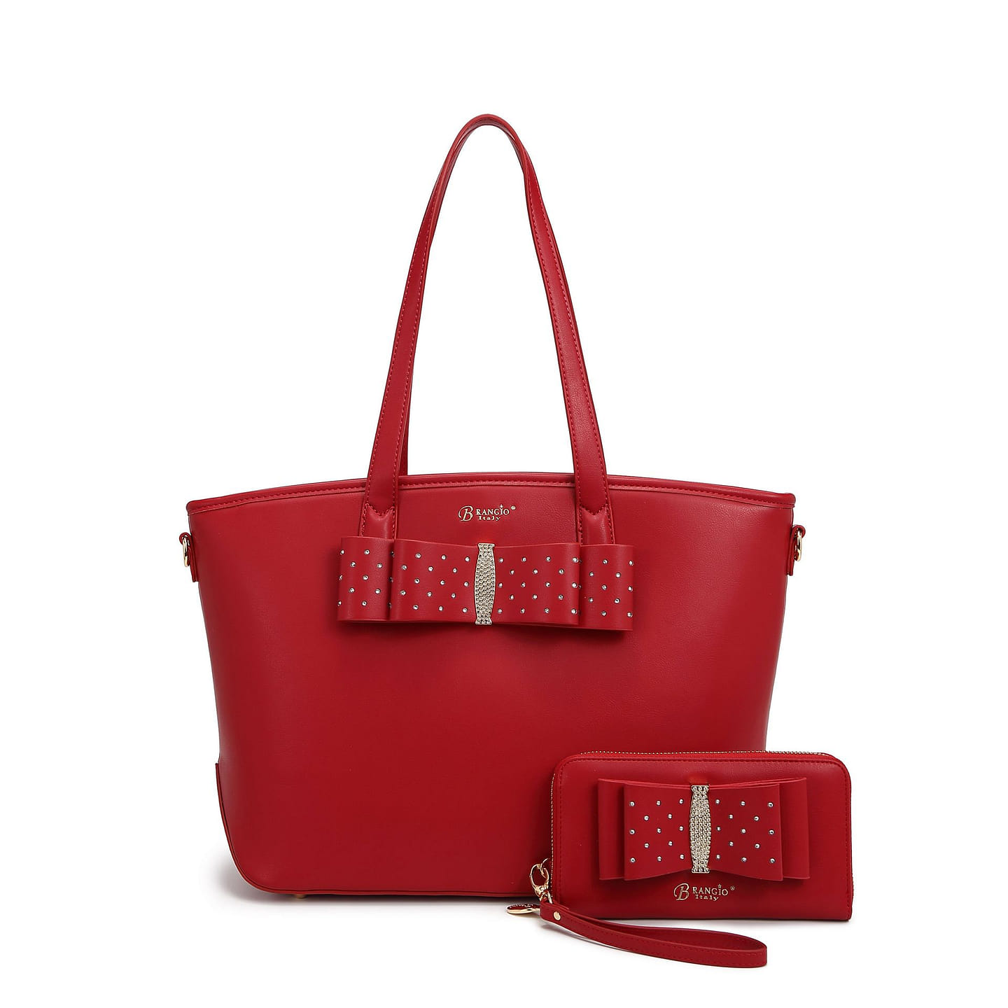 Ribbon Romance Tote Bag with Rhinestone+Matching Wallet Set [RK4289+RKW4268-RD] 1 each