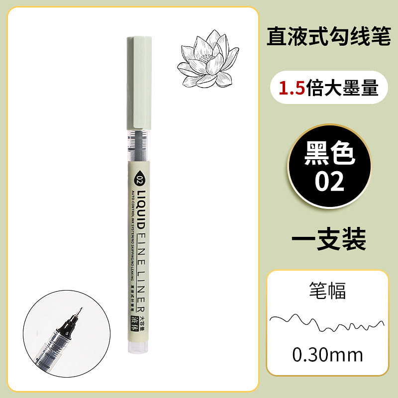 Black Liquid Ink Needle Pen Art Waterproof 0.3mm 1 each