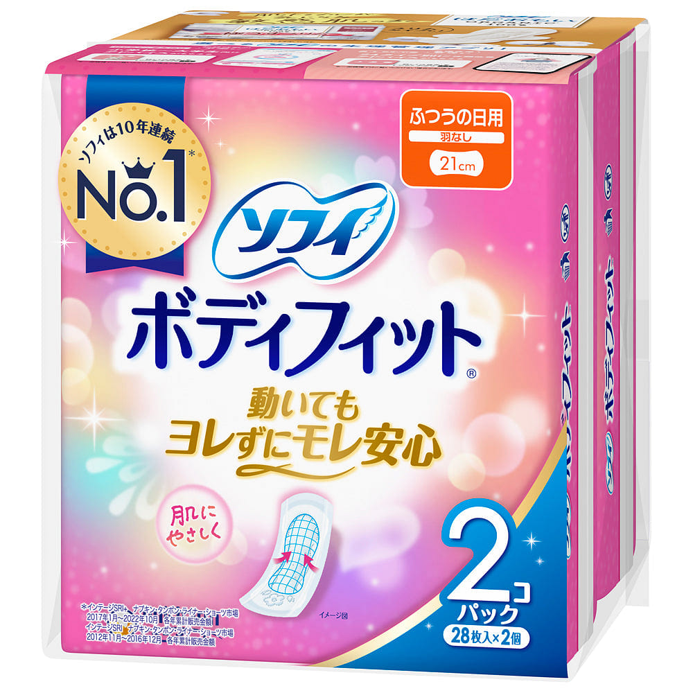 Sofy BodyFit 21cm No Wing 2 Pack x28p Napkins 1 count