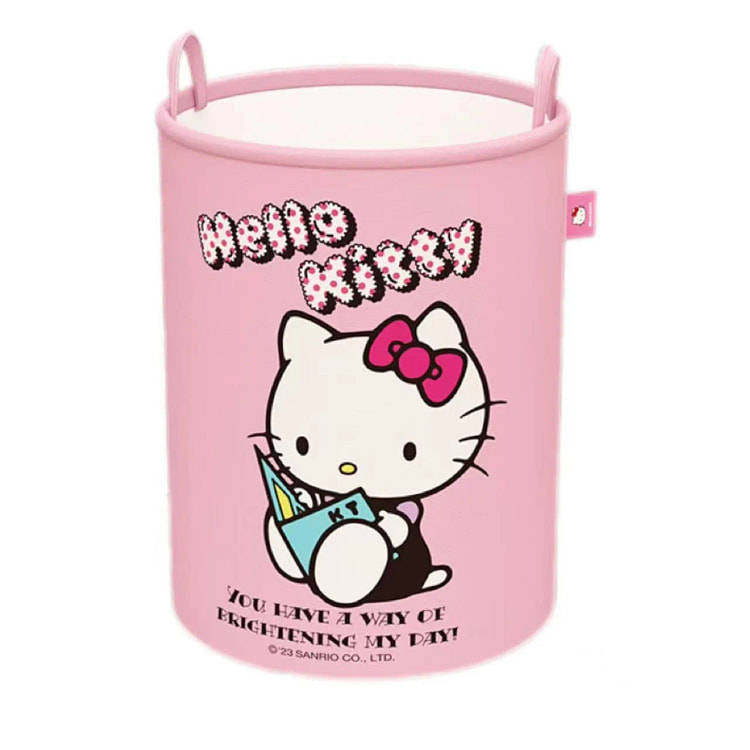 【中国直邮】日本 SANRIO 三丽鸥 可折叠圆筒储物筐 浴室 卫生间家用 大容量 衣服筐收纳桶-读书凯蒂猫款 1个*|预计到达时间3-4周