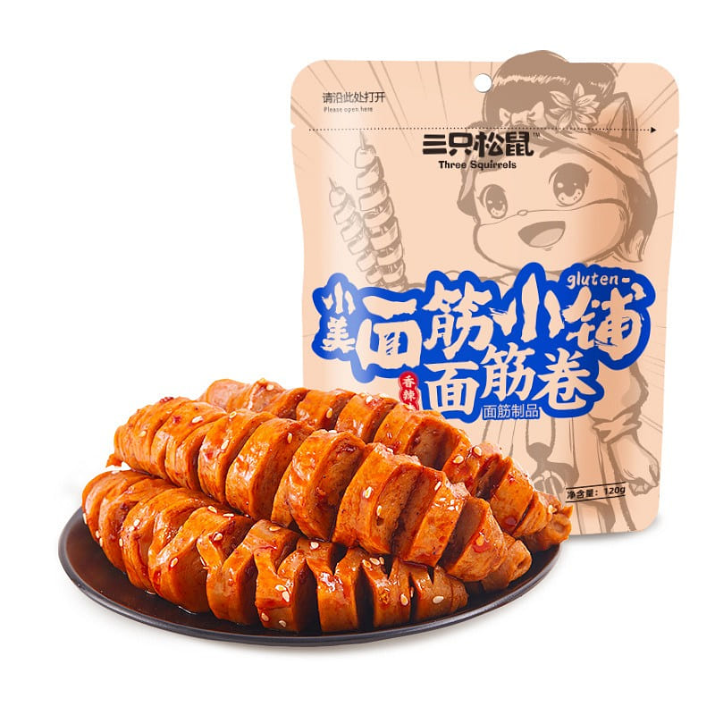 【 Three squirrels _ Gluten roll 120g/ bag 】 Gluten spicy strip web red snacks 120 グラム