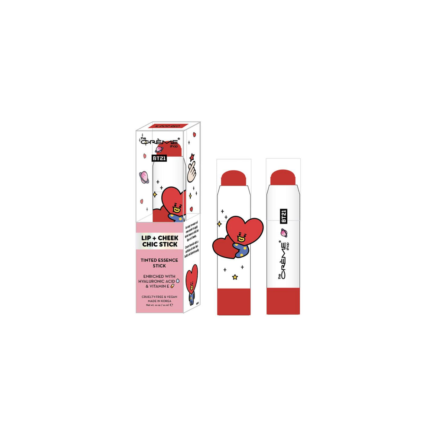 THE CREME SHOP Tinted Essence Stick Lip & Cheek – BT21 Tata K-Pop Red 1 each