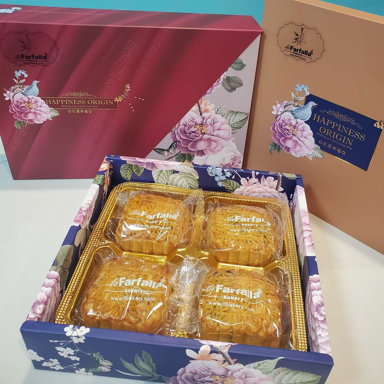 手工月饼礼盒4个装(2个红豆双黄,2个莲蓉双黄) 1 盒