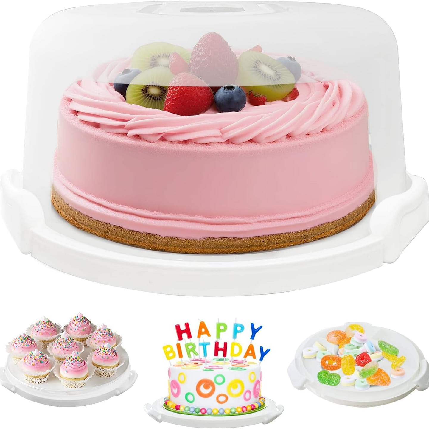 White Plastic Cake Carrier with Lid and Handle, 1 count