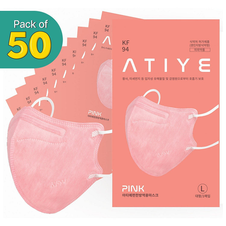 [50PCS] ATIYE KF94 Pink - Easy Breathing Mask | Made in Korea 