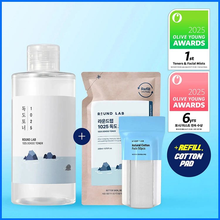 Round Lab Dokdo Toner 200ml+200ml with Cotton Pads 1 each
