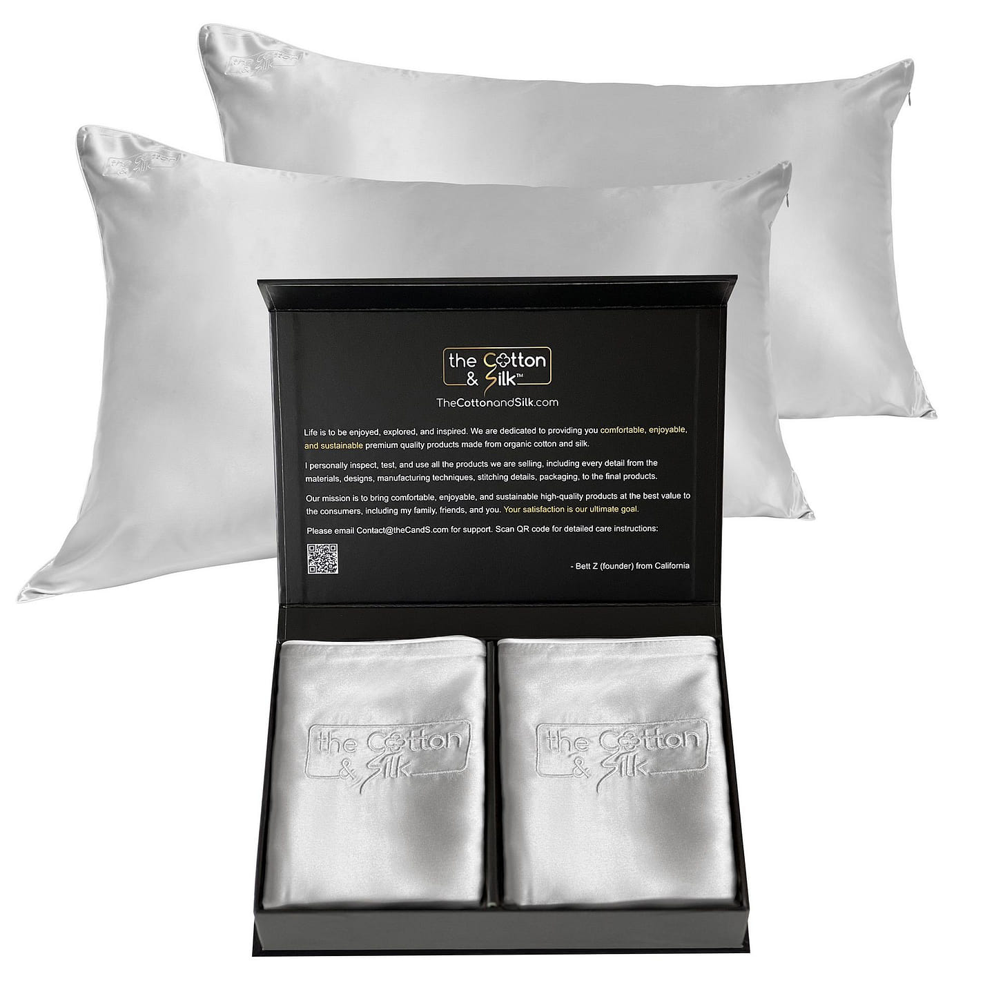 Luxurious 22 Momme Mulberry Silk Pillowcase Set of 2, Silver Standard/Full (20“ x 26“) Set of 2 / Silver 0.5 lb